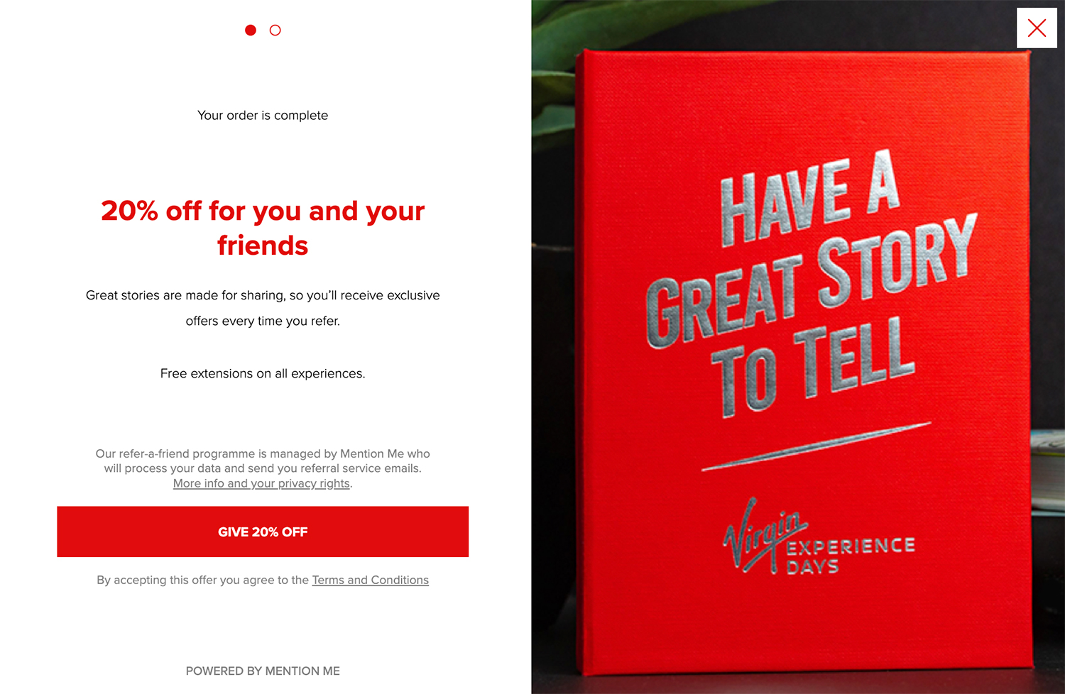 Virgin experience days refer-a-friend example