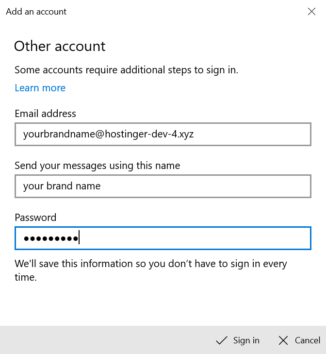 Rellenar los datos del correo electrónico en Mail en Windows