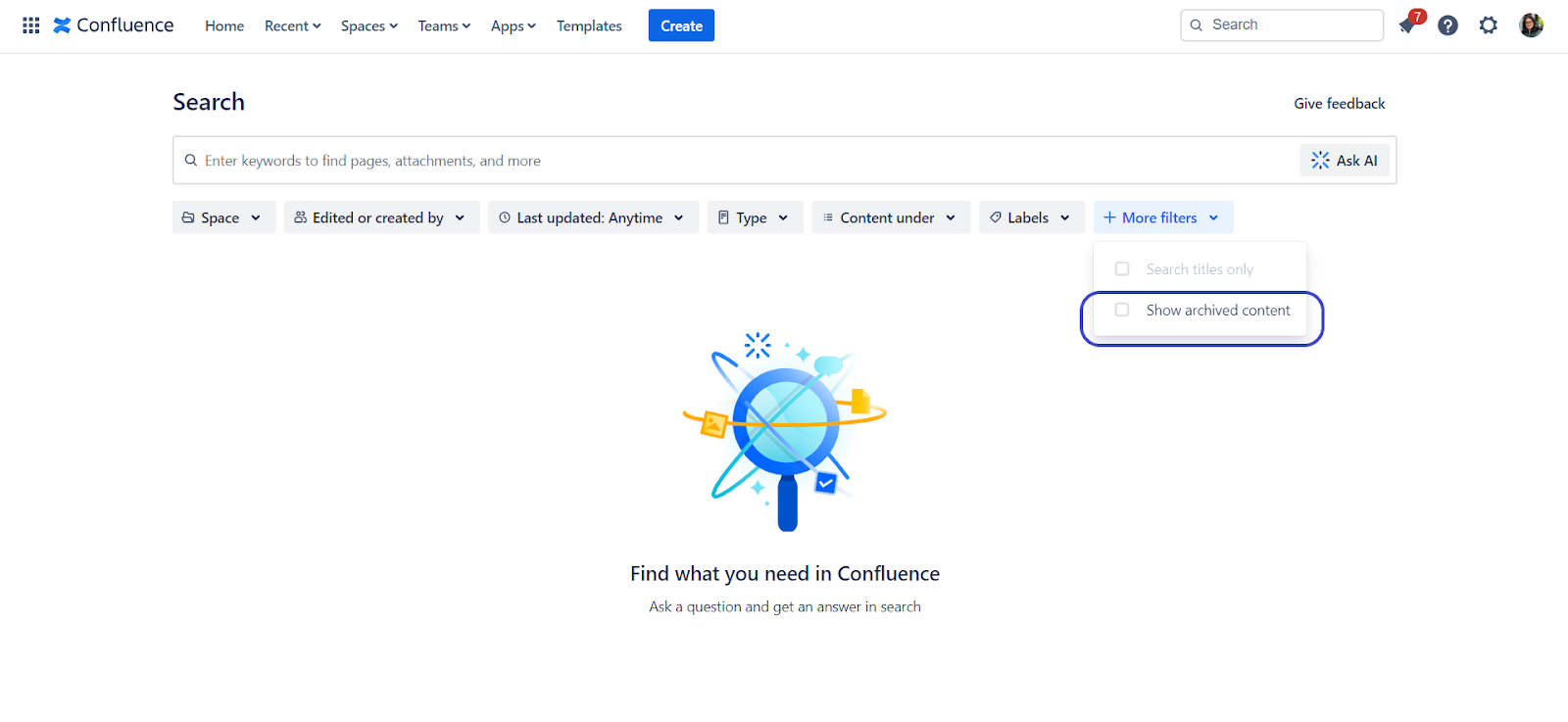 show archived content in Confluence search