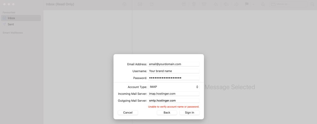 Configurar manualmente la cuenta en Apple Mail