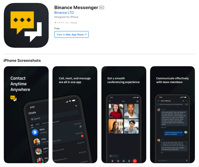 В App Store появилось приложение мессенджера от Binance