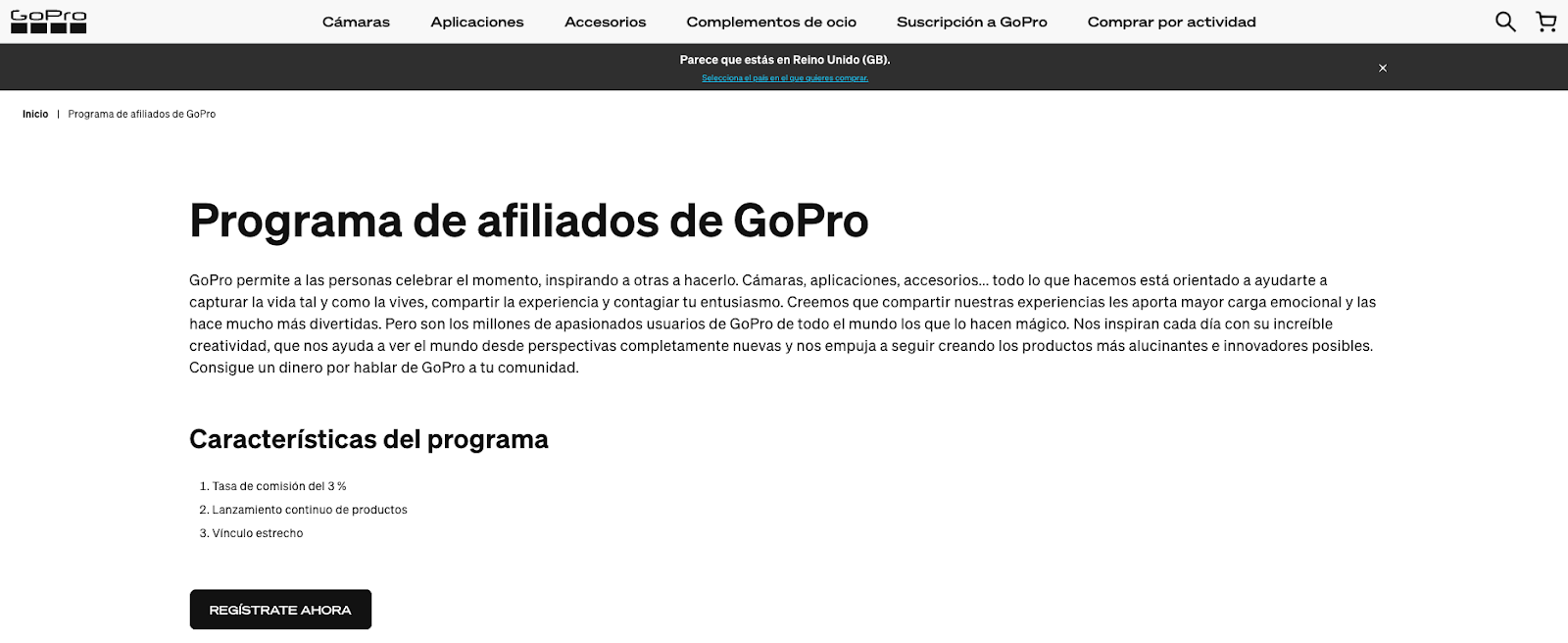 Sitio web de GoPro