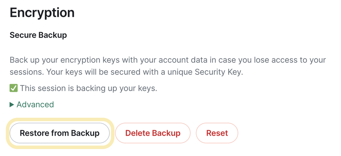 Resetting the server-side key backup