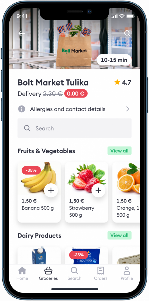 Bolt Market in the Bolt Food app