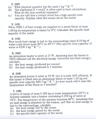 HOTS Questions, Heat