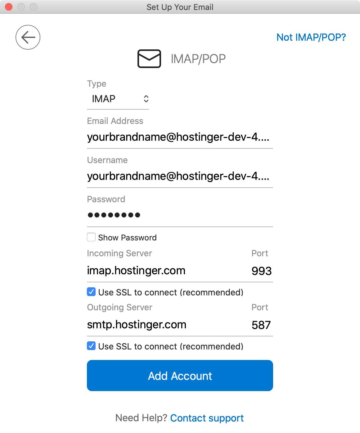 Configuración de las cuentas de correo electrónico en Outlook en macOS