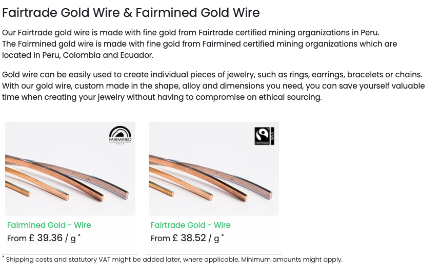 Fairtrade Gold Wire & Fairmined Gold Wire - Two varients of gold alloyed wire from Fairever