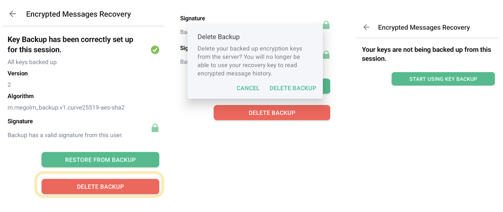 Resetting the server-side key backup