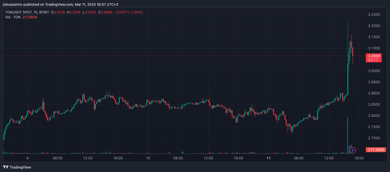 TON вырос на 10% после новости о возможном IPO Telegram