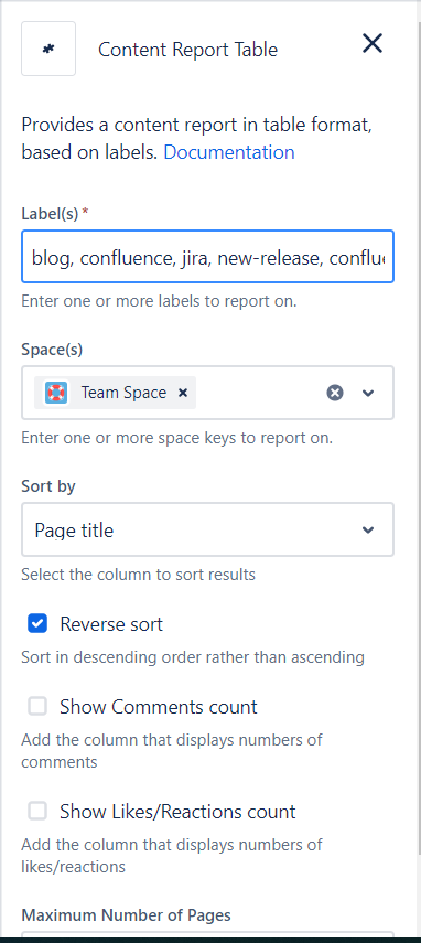 Content report table in confluence 