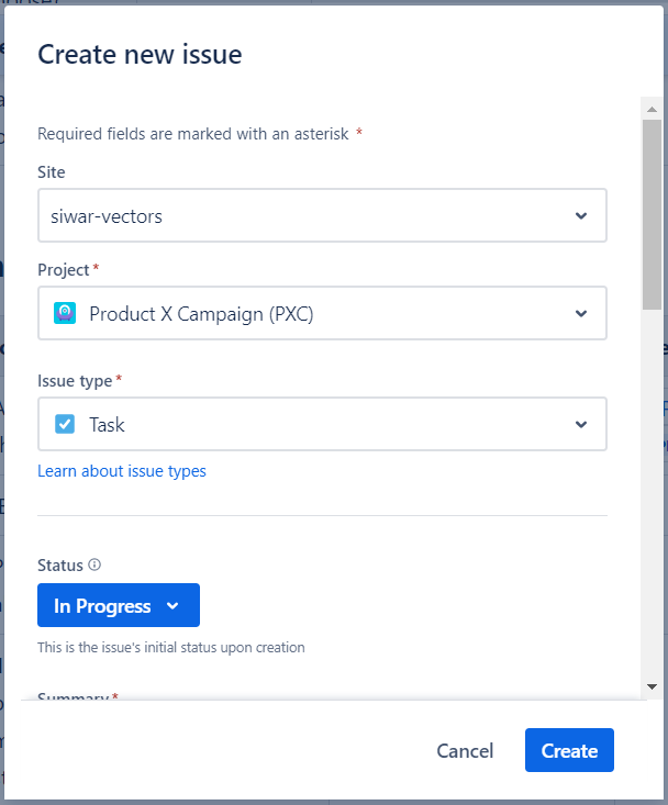 Create a jira issue in confluence