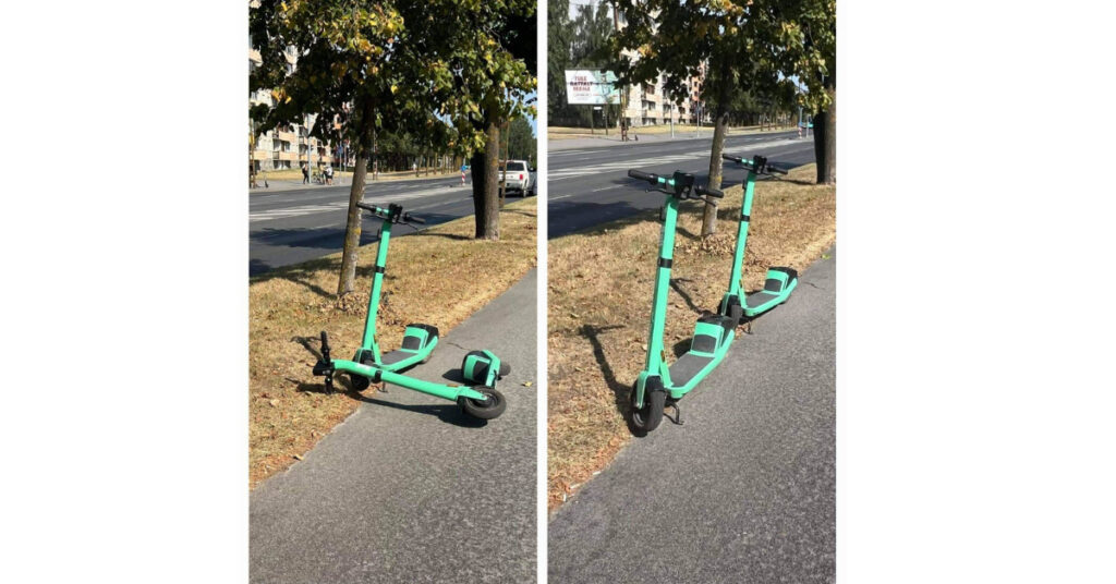 Bolt employee’s personal ‘before and after’ picture of re-parking a scooter. Learn how to park a scooter.