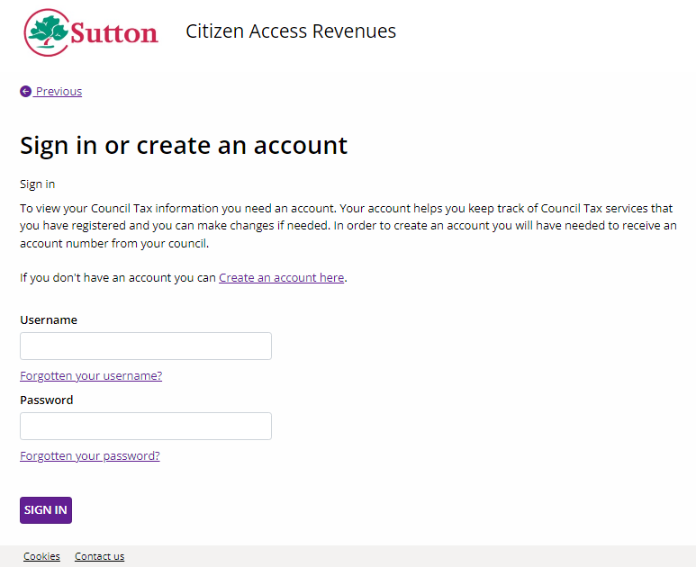 Image of sign in or create account page. Enter username and password.