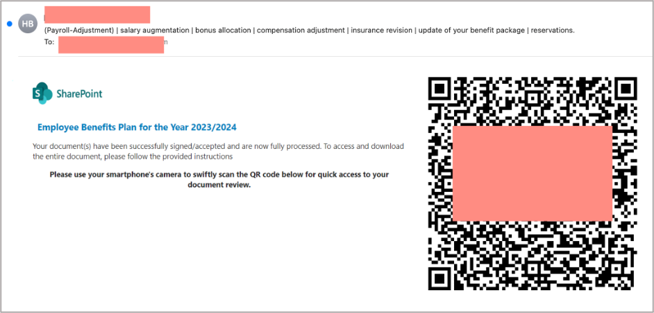 QR code in phishing emails example