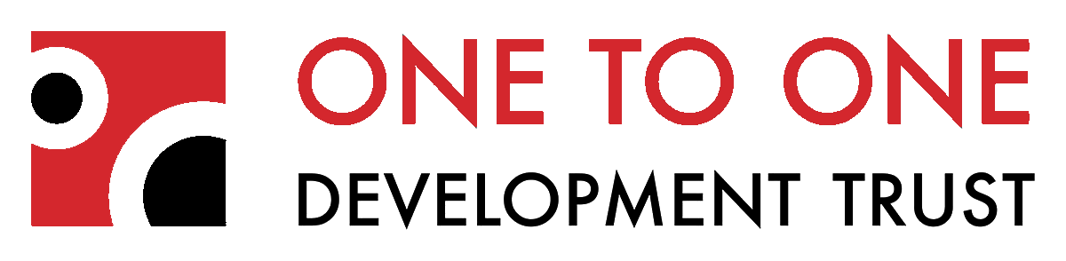 One to One Development Trust logo in red and black colours.