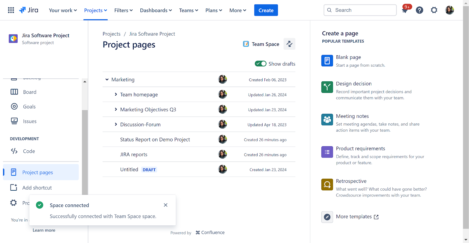 Confluence pages in Jira project