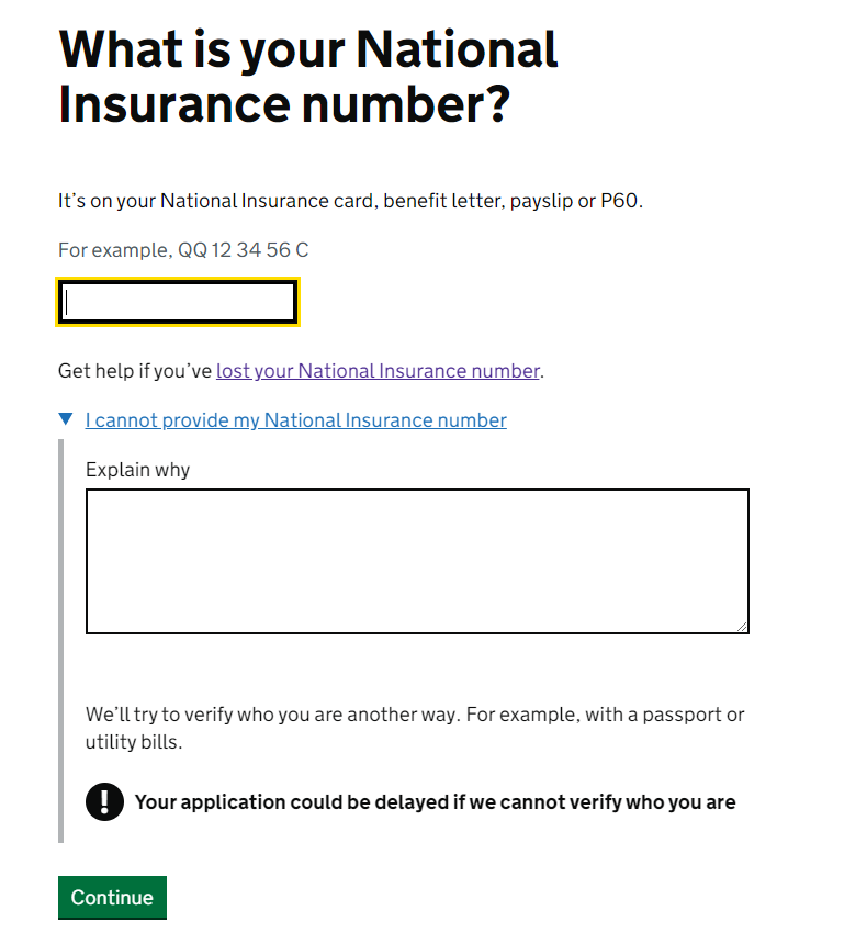 Screengrab on national insurance page on GOV.UK website