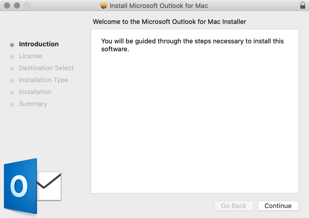 Asistente de instalación de Outlook en macOS