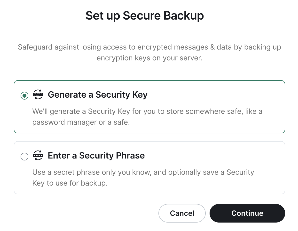 Resetting the server-side key backup