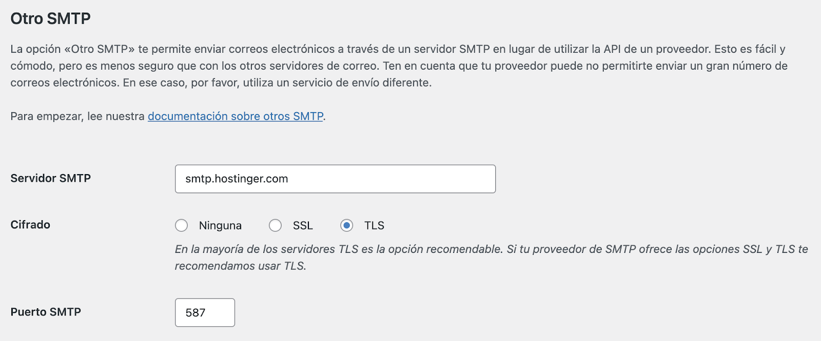 Ajustes de Otro SMTP de WP Mail SMTP