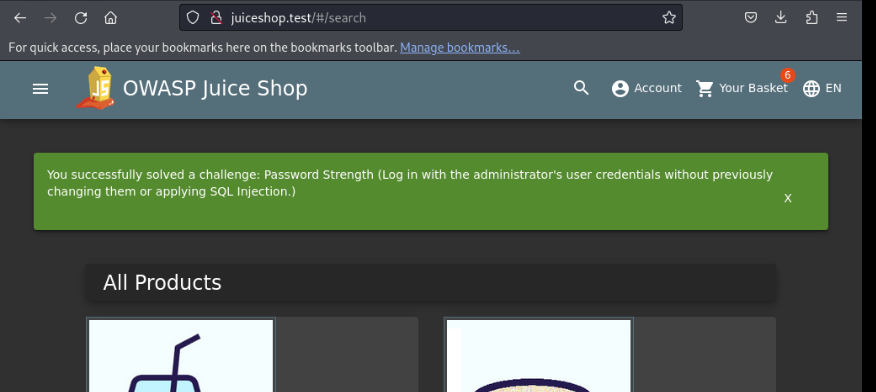 OWASP Juice Shop, реакция на Password Strength.