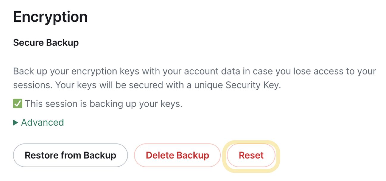 Resetting the server-side key backup