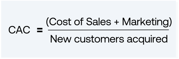 The formula to calculate customer acquisition cost KPI.