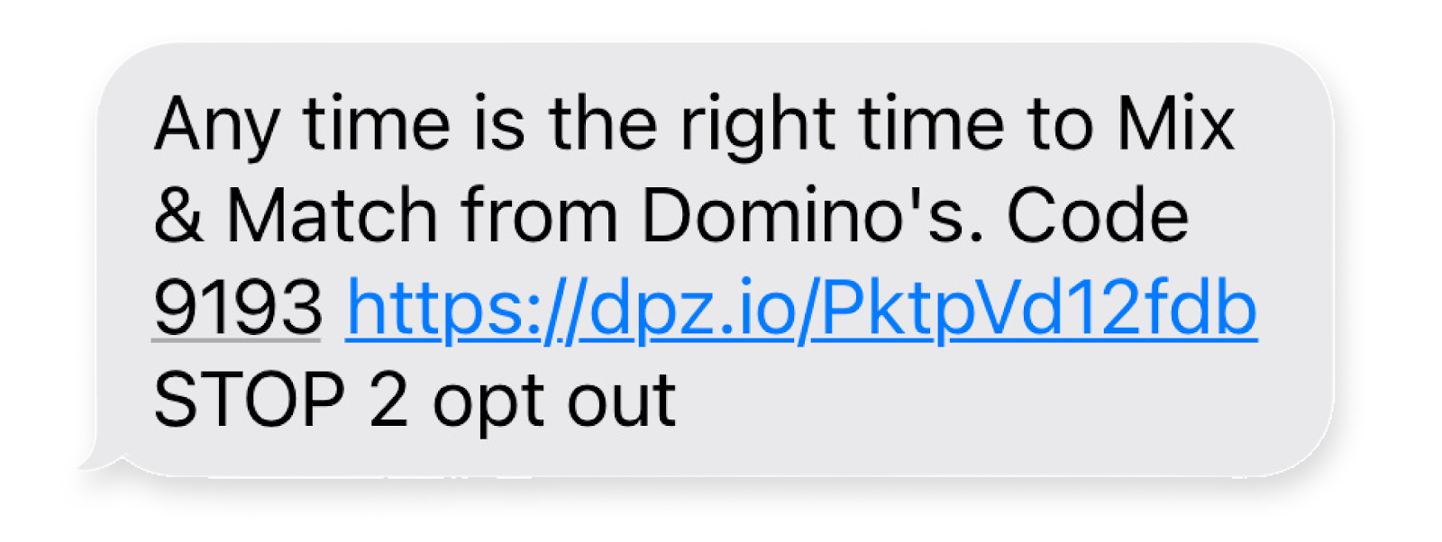 dominos sms short link