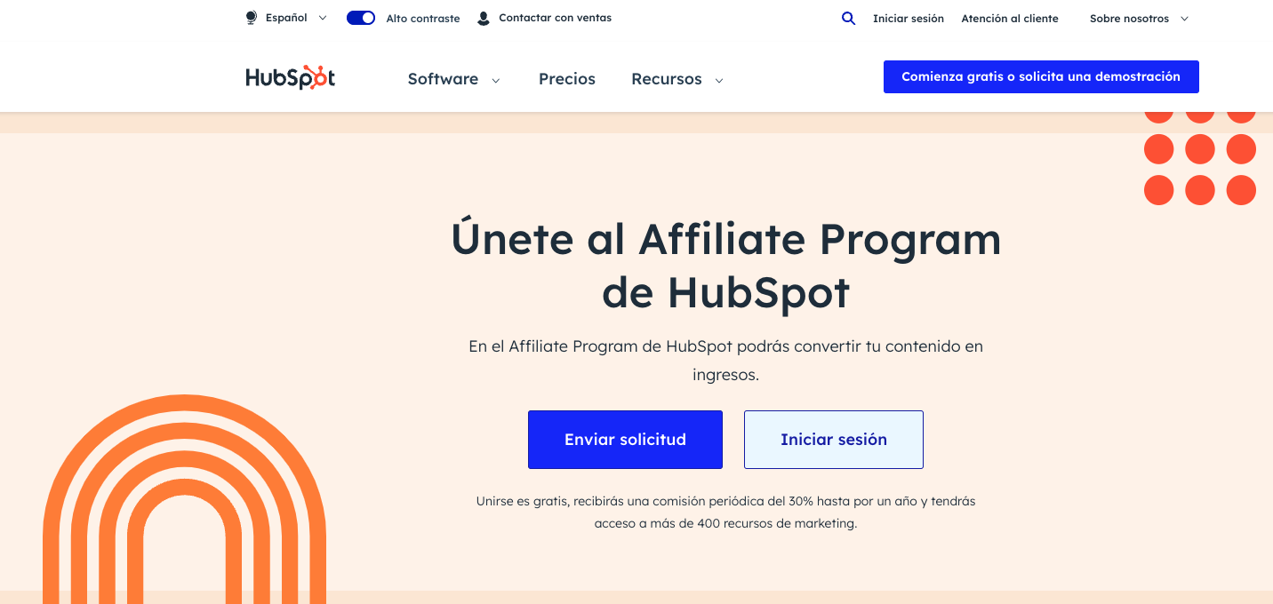 Sitio web de HubSpot