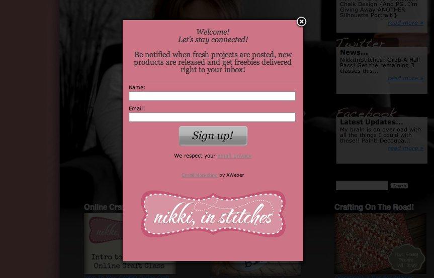 Example of a lightbox sign up form
