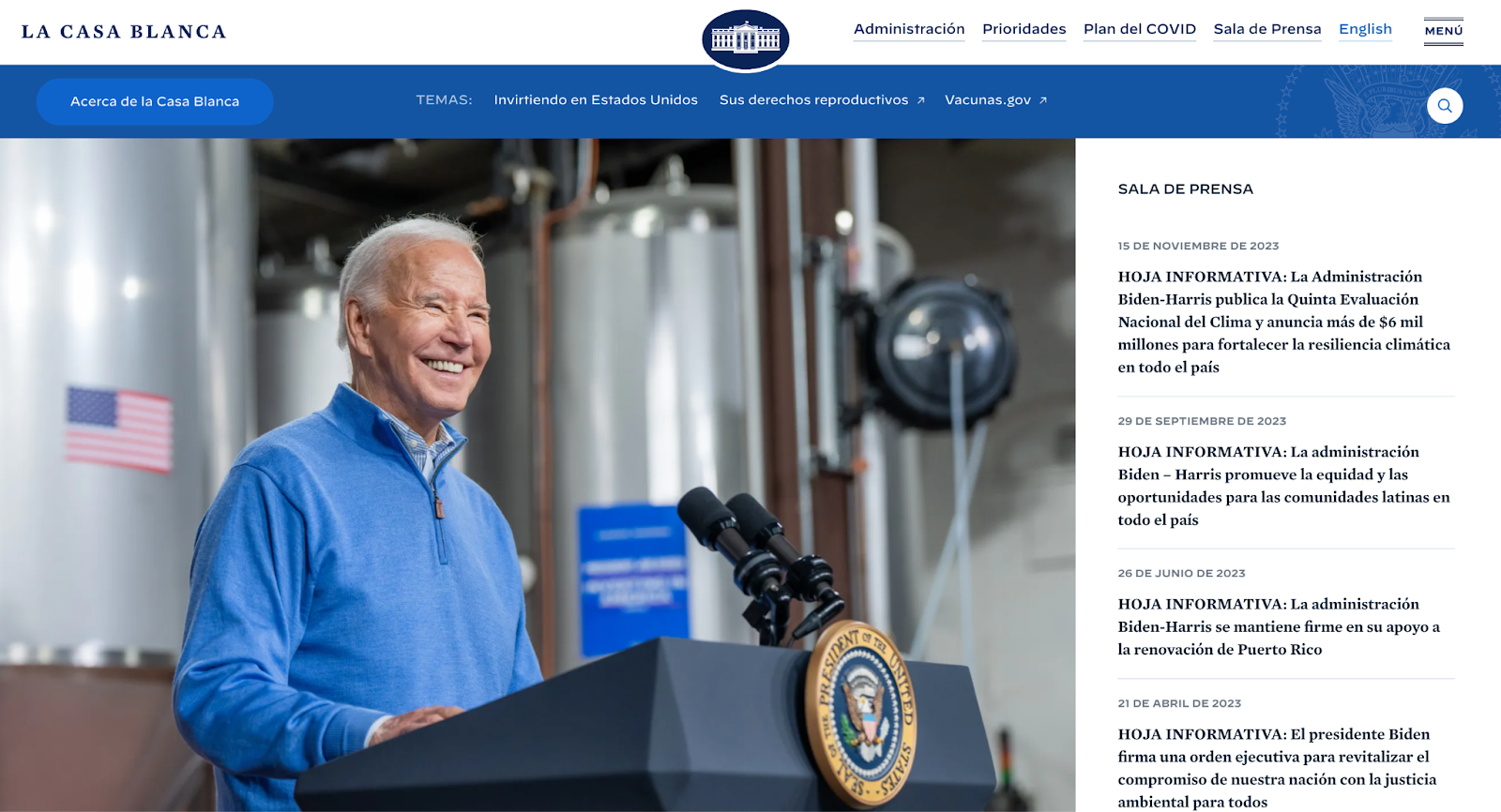 Sitio web de WP de la Casa Blanca
