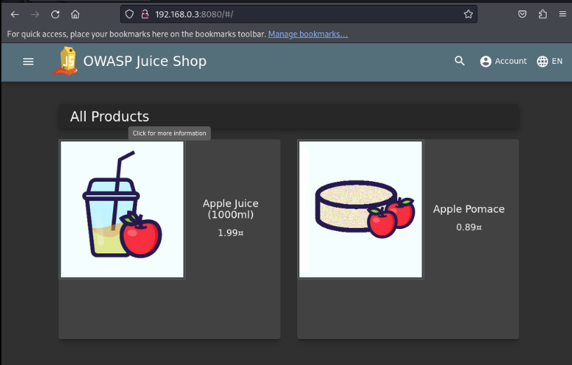 OWASP Juice Shop, интерфейс.