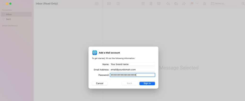 Añadir una nueva cuenta de correo electrónico a Apple Mail