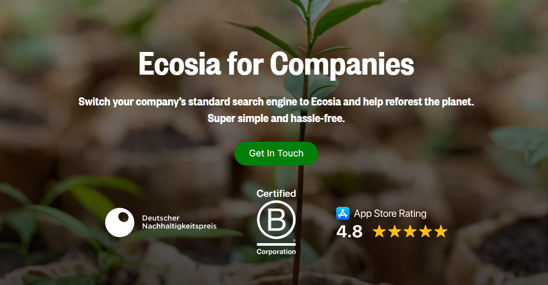 Image preview of the landing page for Ecosia for Companies