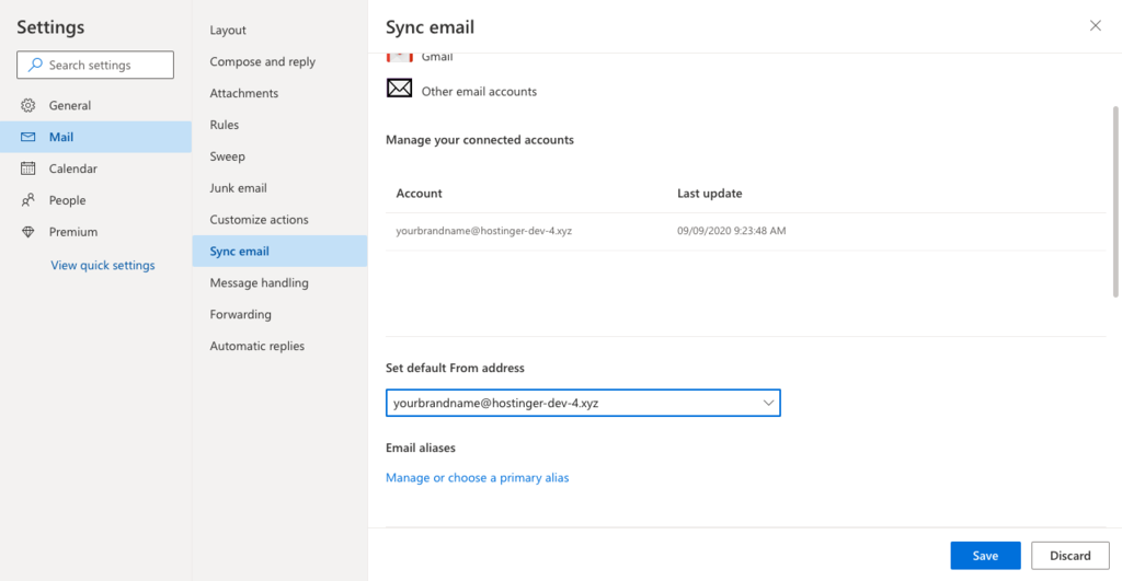 Establecer una dirección de correo electrónico recién añadida como predeterminada en Outlook.com