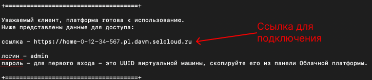 Ссылка для подключения и данные для входа (логин, пароль) в терминале.