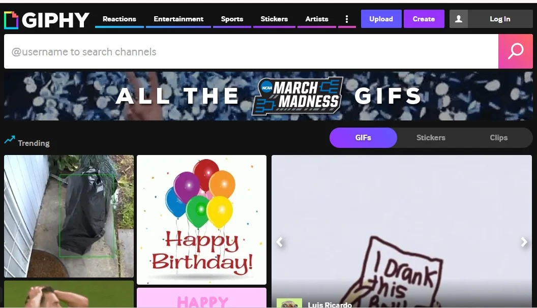 A screenshot of the website Giphy