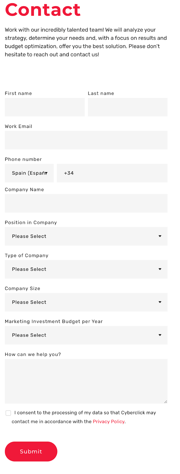 An example of a form with some fields pre-filled to help the user