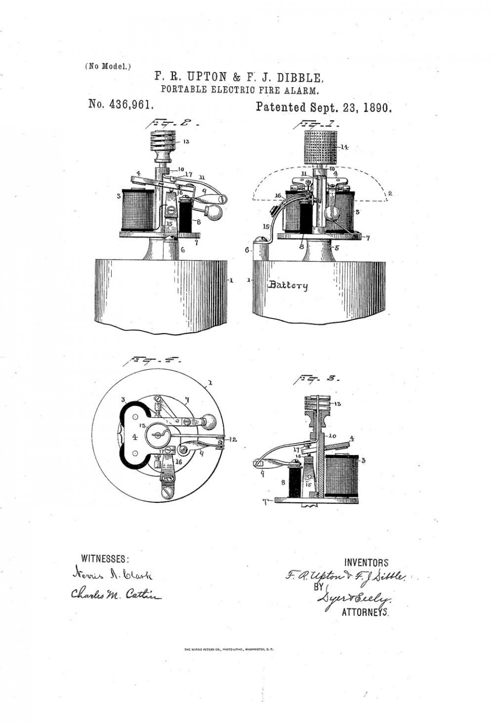 Рисунок автоматического пожарного извещателя из патента Аптона и Диббла, США, 1890 год.
