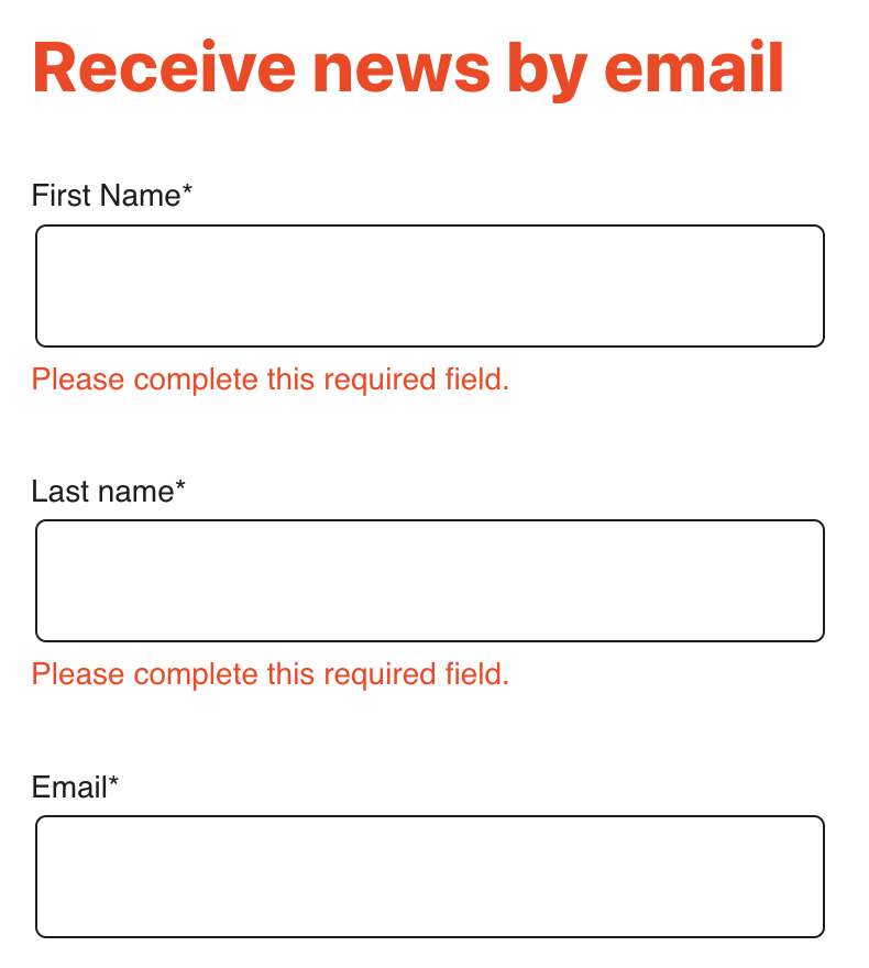 A form that feature instant validation, showing an error message