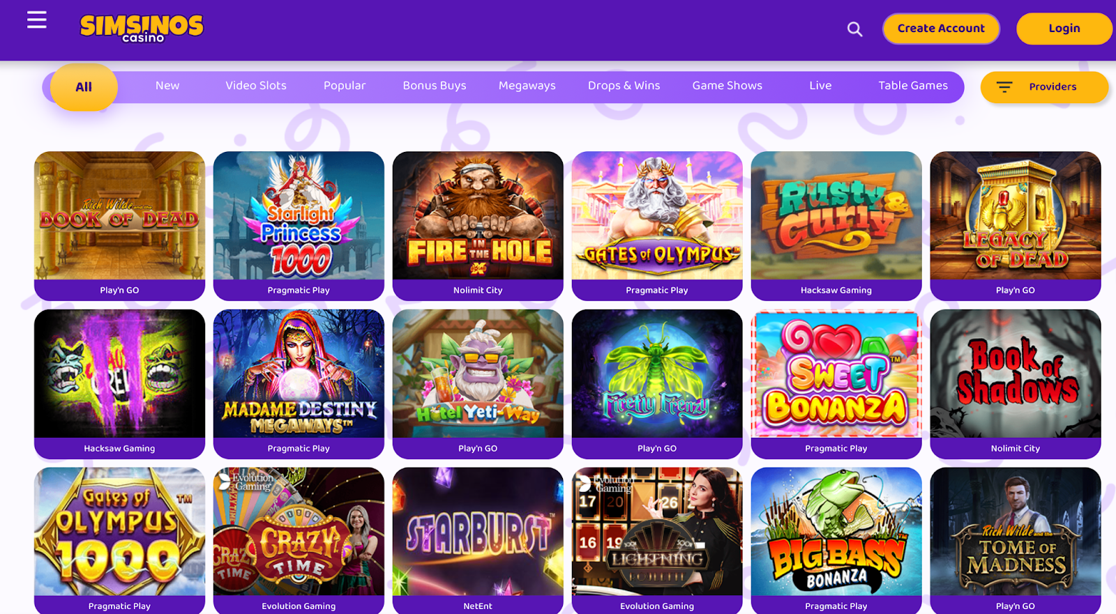 Казино Simsino игры