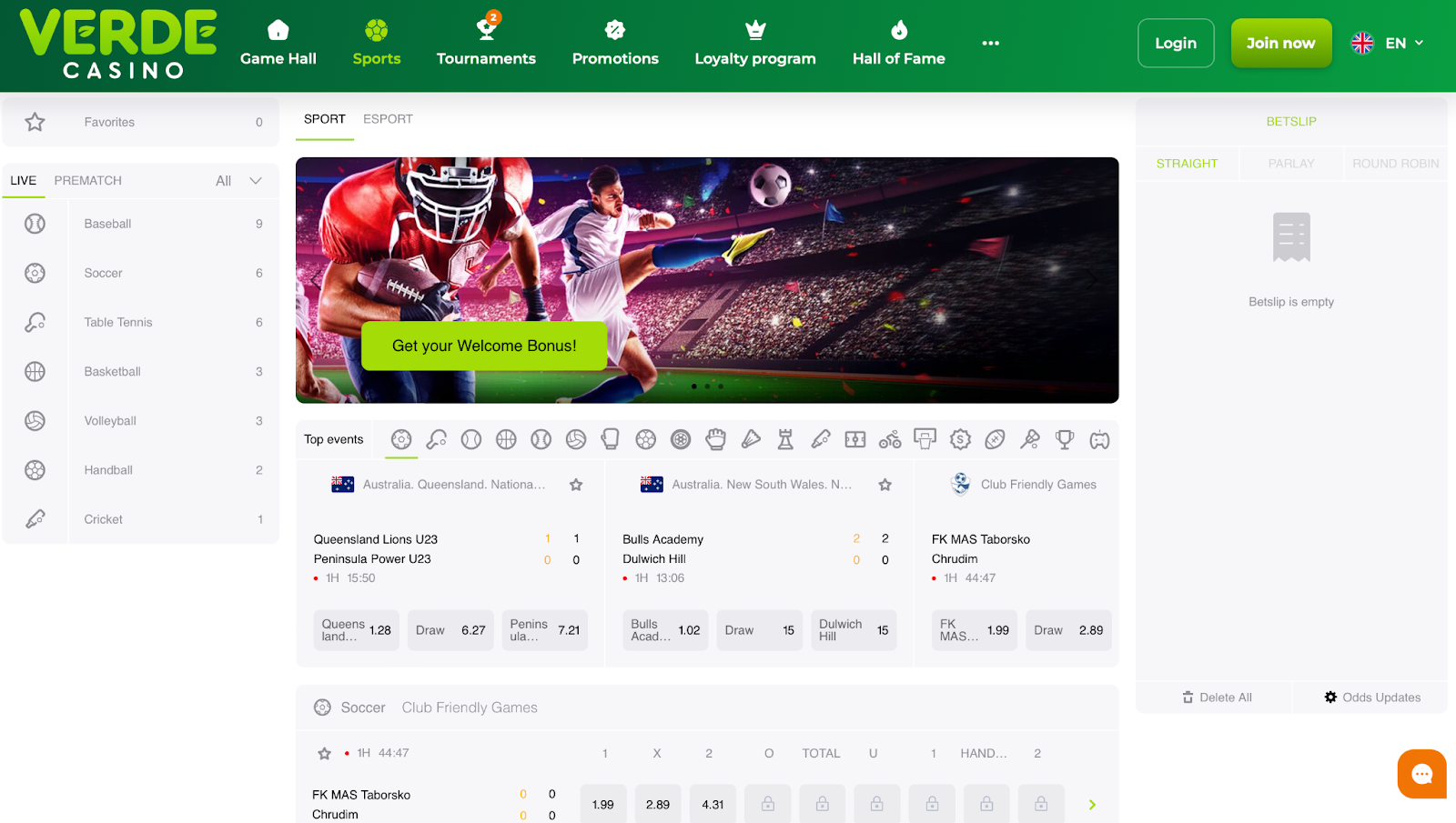Ставки на спорт Verde casino