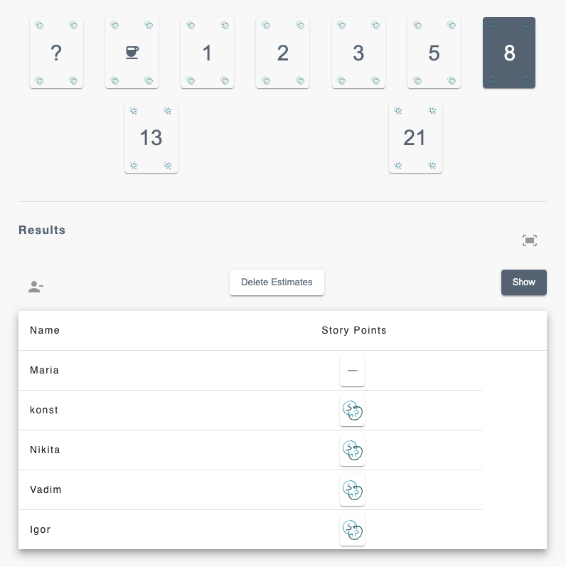 Скриншот из Scrum Poker.