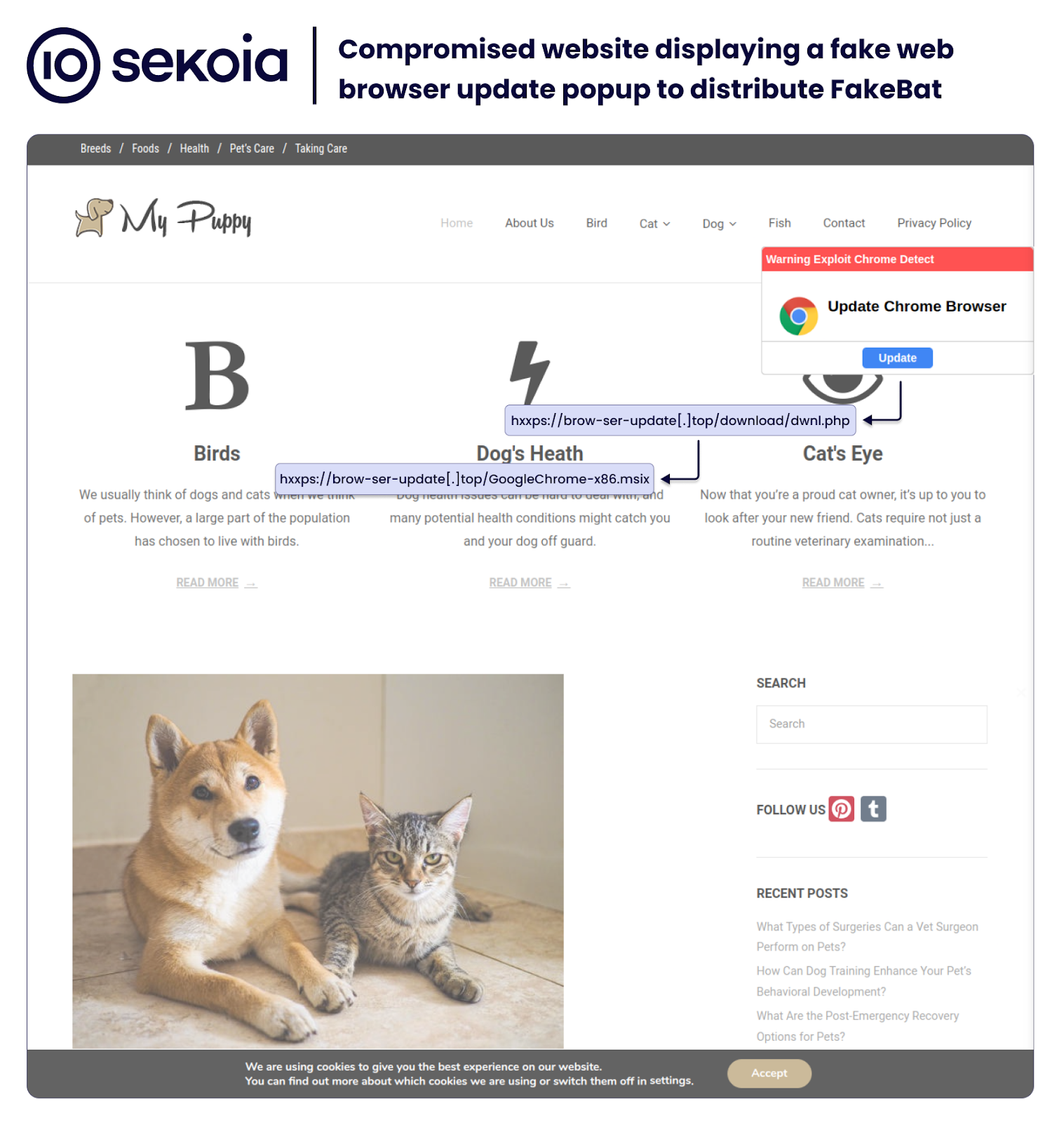 Compromised website displaying a fake web browser update popup to distribute FakeBat. Source: Sekoia TDR blog