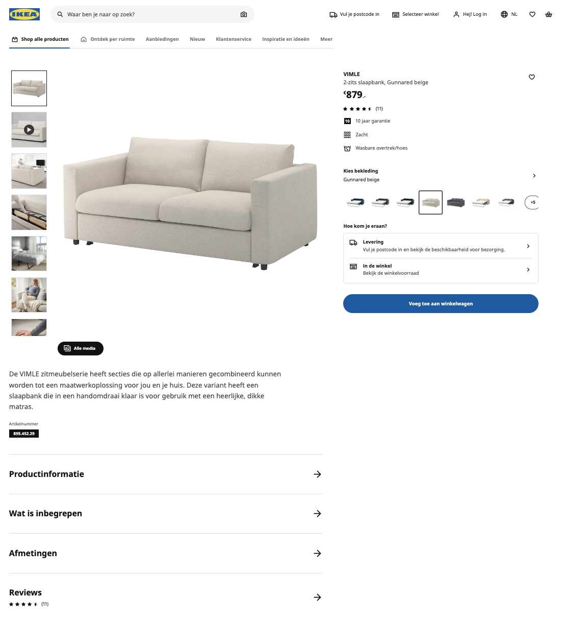 productbeschrijving van een IKEA bank
