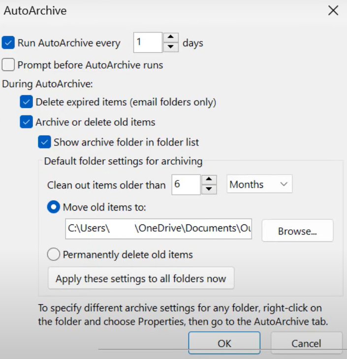Personnalisation des paramètres d'archivage automatique dans Outlook