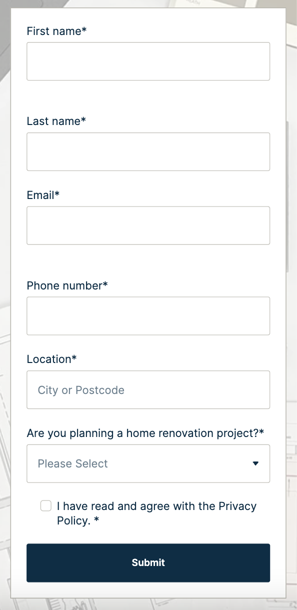 An example of a form in mobile, with the fields only taking one column