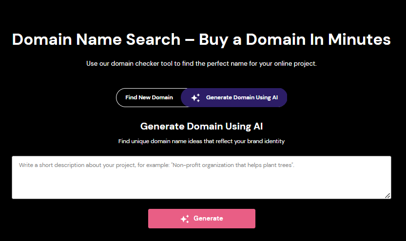 The Domain Name Search page on Hostinger's site
