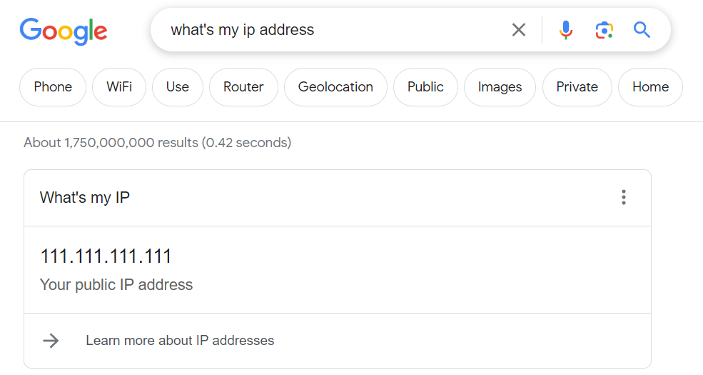 Resultado de Google para saber la dirección IP