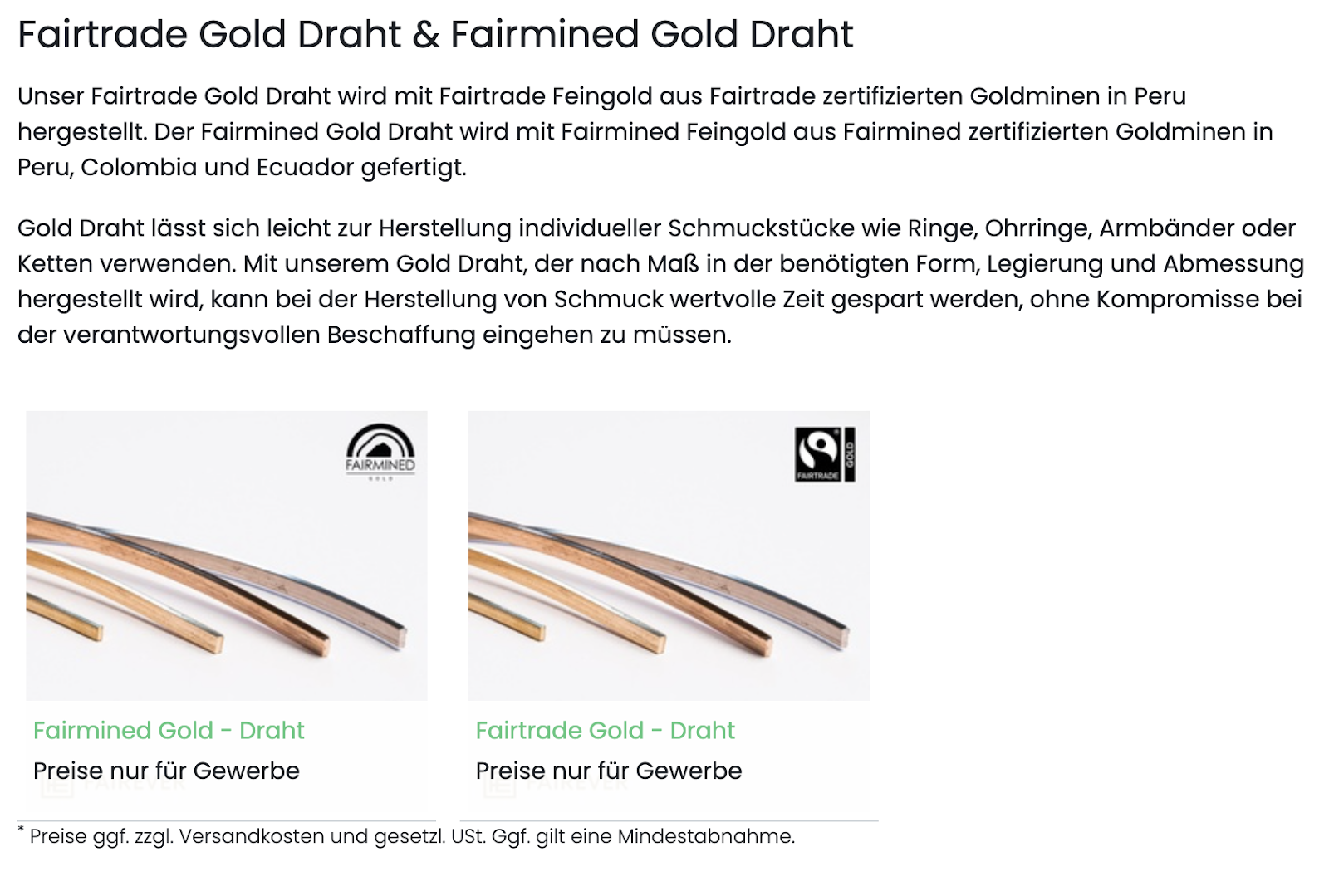 Fairever Gairtrade Gold Dhaht and Fairmined Gold Draht